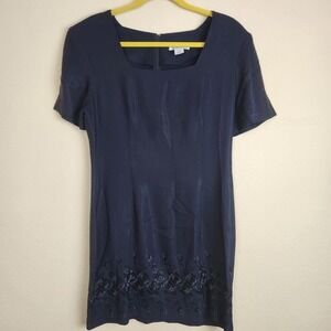 Express Navy Square Neck Floral Embroidered Dress Size 9/10 gothic black casual